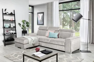 Ecksofa Schlafsofa NOLAN XS inkl. USB in Stoff Element Creme Ottomane Links