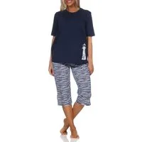 Normann Pyjama Damen kurzarm Capri Schlafanzug in maritimer Optik -auch in Übergröße