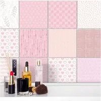 K&L Wall Art Fliesenaufkleber Klebefliese Sticker Set selbstklebend Mädchen Liebe Herz Rosa