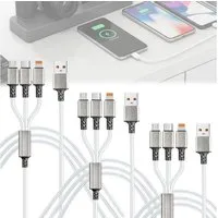 shop'n smile ideoon 3in1 Universal USB-Schnellladekabel, 25W Micro-USB, USB-C & Lightning USB-Ladegerät (3-tlg., 1er-Set & 2er-Set & 3er-Set, 3in1 Ladekabel 120cm / 25W Schnellladefunktion & Textilummantelung)