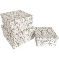 PapeRoom Geschenkbox 3er Set weiß mit Eukalyptusblättern - quadratisch