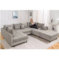 riess-ambiente Wohnlandschaft KENT 305cm greige/schwarz · inkl. Hocker, U-Form, FSC-zertifiziert, Einzelartikel 1 Teile, Ecksofa · Wohnzimmer · mit Federkern · Cord-Bezug · Modern Design