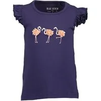 Blue Seven T-Shirt 702400 Kinder Mädchen T-Shirt Tiermotiv Flamingo - Kurzarm Sommershirt Baumwolle, 3D-Blütenapplikation, Verspielte Rüschenärmel, Atmungsaktiv