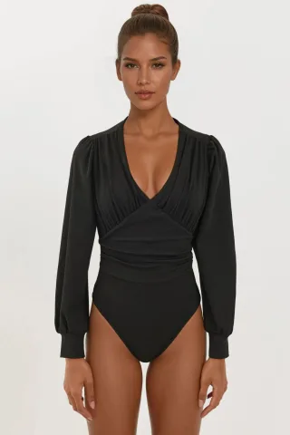 Slim Fit V-Ausschnitt Body mit Ballonärmeln
