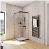 Schulte Eckdusche Corner, BxT: 80x75 cm, Sicherheitsglas, Eckeinstieg mit Schiebetüren, 180 cm hoch Klar Hell Profil Schwarz