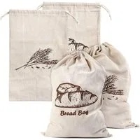 Agger Brottasche Leinen-Brotbeutel für selbstgebackenes Brot 45cm×30cm – 4 Stück, (4-tlg), Wiederverwendbar, große Aufbewahrung für handwerkliches Brot