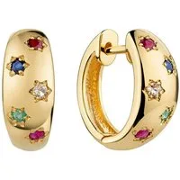 Firetti Paar Creolen Schmuck Geschenk Silber 925 Ohrschmuck Ohrringe Blumen, mit Rubin, Saphir, Smaragd, Weißtopas