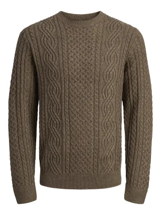 JACK&JONES - JPRBLUSEAN KNIT CABLE CREW NECK SN Braun - Gr. - L