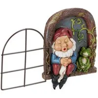 relaxdays Gartenfigur Schlafender Zwerg im Fenster