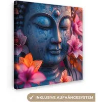 OneMillionCanvasses® Leinwandbild Buddha - Porträt - Blumen - Bild, Fotodruck (1 St), Wandbild, Deko Schlafzimmer Wohnzimmer Flur 20x20 cm