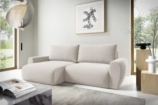 Ecksofa Schlafsofa GALAN Stoff Poso Altweiß Ottomane Links