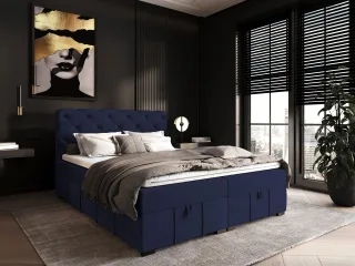 Boxspringbett Schlafzimmerbett GISEL 180x200cm Stoff Salvador Blau