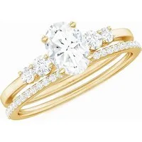 Jumpeak Diamantring 585 Gold, 1ct oval Diamant aus Labor, exquisites Ehering-Set, stapelbar, D VS1 2EX,  Mit IGI , Ein Geschenk für meine Geliebte