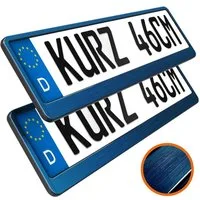 L & P Car Design Kennzeichenhalter für Auto 46 cm in Blau Chrom gebürstet für kurze Kennzeichen, (2 Stück)