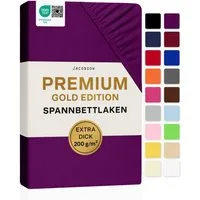 Jacobson Spannbettlaken PREMIUM 200 g/m² Jersey aus 97% Baumwolle & 3% Elasthan, Extra dichtes Bettlaken mit maximalem Halt