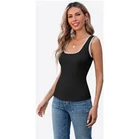 Imily Bela Tanktop Damen Gerippt kontrastierender Zickzack-Kante Quadratischer Kragen (Packung, 1-tlg., 1per-Pack) gehäkelt