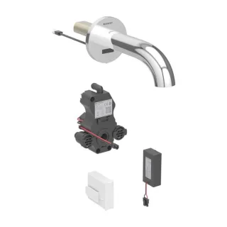 Geberit Piave Infrarot-Waschtischarmatur 116263211 Wandmontage, Batteriebetrieb, UP-Funktionsbox, hochglanz-verchromt, ohne Mischer, 17cm