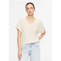 comma Kurzarmshirt T-Shirt Shirt aus Leinenmix mit V-Ausschnitt