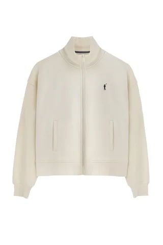 Sweatshirt ecru mit hohem Kragen, ganzem Reißverschluss und Rigby Go-Logo