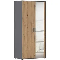 rauch Drehtürenschrank Kleiderschrank Schrank Garderobe Wäscheschrank VOYAGER (in 3 verschiedenen Ausstattungen BASIC/CLASSIC/PREMIUM) mit modernen Griffen in Graumetallic und Spiegel