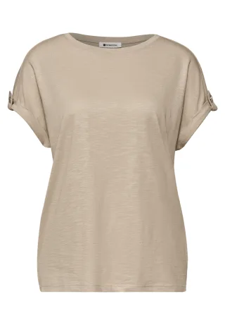 Street One - T-Shirt mit Rundhals und Knopfdetails cotton beige - Gr. - 42