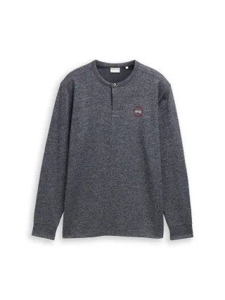 Tom Tailor - Henley Langarmshirt aus Baumwolle navy grindle structure - Gr. - XL