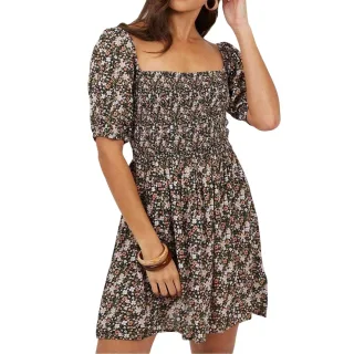 Brave Soul - Minikleid für Damen, Eckiger Ausschnitt, Puffärmel (Pink/Bunt)