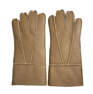 Hellbraune Unisex-Handschuhe aus Schaffell mit aufrollbaren Bündchen