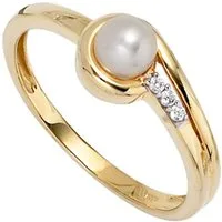 Schmuck Krone Goldring Ring mit Süßwasser Perle Zirkonia 333 Gold, Gold 333