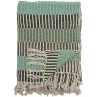 Wohndecke Isnel Tagesdecke, Blue, Recycelte Baumwolle, Bloomingville, Kuscheldecke, Sofadecke, Streifenmuster, Warme Farbtöne, Fransen Weich