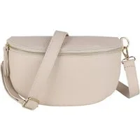 MIRROSI Bauchtasche mit GOLDENER Reißverschluss Damen, Echtleder, MADE IN ITALY, (Umhängetasche, Schultertasche auch Leder für jeden Anlass (1 Tasche & 1 Ledergurt), 3 Größen auswählbar, Brusttasche), Crossbody Bag, Gold, verstellbare Schulterriemen