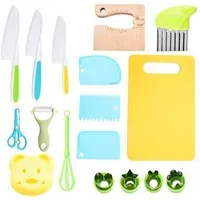CLTYQ Kinderkochmesser 17 teiliges Kindersicheres Küchenmesser für Echtes Kochen, Messer für Kinder, BPA-frei, Montessori Messer, kinder kochset