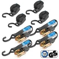 STAHLWERK Spanngurt mit Ratsche + Haken 400 kg Zuglast 4er Set / Ratschengurt (Packung, 4-St., Set) mit Ratsche und Haken