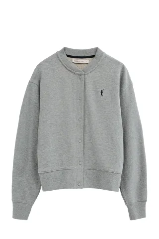 Cardigan aus Sweatshirtstoff grau meliert mit Rigby Go Stickerei