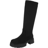 Ital-Design Modische Kniehohe Stiefel mit Rippen-Design für Damen Plateaustiefel (90727054) Blockabsatz Stiefel in Schwarz