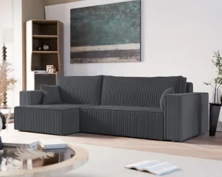 Ecksofa Schlafsofa Sofa ADARA MAX in Stoff Poso Dunkelgrau Ottomane Links