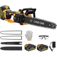 CONENTOOL Akku-Kettensäge 6 Zoll Mini Kettensäge, 15 cm Schwertlänge, mit 2×21V/2,0Ah Akku, Mehrfacher Sicherheitsschutz, für Garten Holz und Astscheren