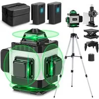 HGLINE Kreuzlinienlaser mit 1,2 m Stativ, 4D 16-Linien Selbstnivellierungslaser 4x360°, Laser Baustellen Kreuzlinienlaser Rotationslaser