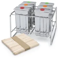 Spetebo Eisform Eisformen aus Edelstahl inklusive 50 Holz Eisstiele - 6er Set, (Set 6-tlg), Popsicle Form mit Metall Ständer für Eis am Stiel