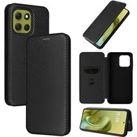 Wigento Smartphone-Hülle Für Motorola Moto G86 5G Carbon Faser Flip Textur Schutz Hülle Schwarz, Carbon Faser Flip Schutzhülle mit Kartenfach und Ständer