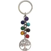Saraswati Schlüsselanhänger Schlüsselanhänger "Lebensbaum" Chakra Edelsteine mit Metall Anhänger