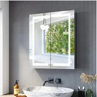 SONNI Spiegelschrank Spiegelschrank bad mit beleuchtung 60 x 70 cm 2-türig beschlagfrei mit Steckdose und Touchschalter Kalt/Warm/Neutral Licht, dimmbar
