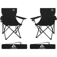 LINUMA Campingstuhl faltbar mit extra großem Getränkehalter, stabiler Klappstuhl schwarz (2 St), Faltbarer Campingstuhl mit XL-Getränkehalter für Festival & Outdoor