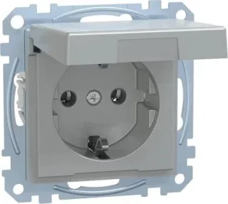 SCHUKO-Steckdose mit Klappdeckel, Steckklemmen, aluminium aluminium, System M