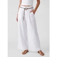 PEKIVESSA Leinenhose Wide-Leg Schlupfhose mit weitem Bein und Gürtel