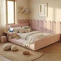 REDOM Polsterbett Kinderbett mit Schreibtisch und Hocker (140x200 cm Samt, Weiches Kopfteil, Robuste Holzlatten, Inklusive Ablageboden, Ideal für Schlafzimmer & Jugendzimmer), Inklusive Matratze