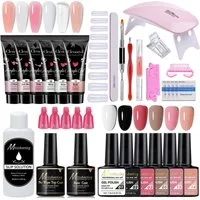 KINSI Lichthärtungsgerät Gelnägel Starterset mit UV Lampe,Nagelverlängerung Kit,French Nails, inkl. 6 Farben Gel Lack, Base & Top Coat,Feile