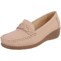 Ital-Design Damen Mokassins mit geflochtenem Detail und rutschfester Sohle Slipper (91117462) Keilabsatz/Wedge Mokassins in Hellbraun