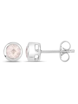 Vira Jewels Ohrstecker 925-Sterling Silber rhodiniert glänzend Rosenquartz rosa rund