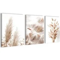 Novart Wandbild 3 Wandbilder Set Natur Wohnzimmer Deko Landschaft Berge Boho, Pampas2